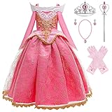 KANDEMY Mädchen Prinzessin Aurora Kostüm Kinder Dornröschen Kleid Karneval Kostüme für Fasching Party Verkleidung Cosplay Geburtstag Mottoparty Kleider Pink 130