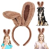 Sibba Plüsch-Hasenohren-Stirnband 1 Stück Kaninchenohren-Accessoire Ostern Cosplay Weihnachten Thema Party Haarstyling Kostüm Dress Up für Kinder Mädchen Frauen (braun dickes Muster)
