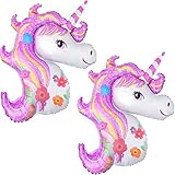 Einhorn Folienballons Deko 2 Riesen Folie Einhornballons XXL 40' Luftballons fur Geburtstagsdeko Mädchen, Kindergeburtstag Deko Rosa, Geburtstags Party. Fliegt mit Helium