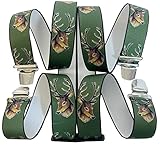 EDERER HIRSCH JÄGER Hosenträger - Österreich-Vienna-35MM breite Hosenträger mit 4 Clips in H-Form verstellbare elastische Hosenträger mit starkem Metallclip/HirschKopf hellgrün G-021