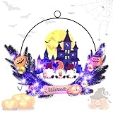 RDDAIPE Halloween Beleuchtet Türkranz, 15.3inch Türkranz Halloween mit 30 Led-Leuchten, Kürbisse und Zwerge, Batteriebetrieben Halloween Deko Türdeko für Outdoor, Indoor, Haustür,Wand,Fenster,Party