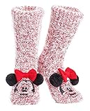 Disney Antirutschsocken Damen mit 3D-Ohren, One Size ABS Kuschelsocken Damen Antirutsch Haussocken Winter Frauen Geschenke (Rosa Minnie)