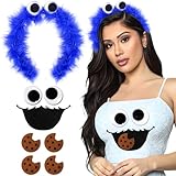 iZoeL krümelmonster kostüm Damen Kinder, Cookie Haarreif krümelmonster Keks Augen Mund aufkleber Cookie krümelmonster Kostüm Accessorie, Damen Kinder Kostüm karneval Fasching Mottoparty Kostüm
