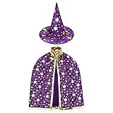 HomeMall Kinder Halloween Kostüm, Hexe Zauberer Umhang mit Hut für Kinder (Magie Lila)