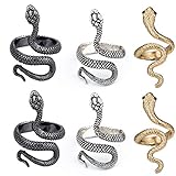 Yueser Schlange Ring, 6 Stücke Verstellbarer Schlangenring Punk Vintage Ringe für Damen Männer (Gold,Silber und Schwarz)