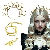 ASFWAGQ Medusa Schlangen Kopfschmuck Schlangen Haarreif Schlangen Halskette Armband Schlangenring Snake Headband für Karneval Halloween Cosplay Kostüme Accessoires Medusa Kostüm Zubehör