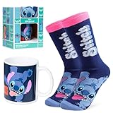 Disney Stitch Tassen-Geschenkset, Kuschelige Damen Socken & Keramik Tasse, Geschenke für Frauen & Teenagers (Marine)