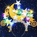 Reaky Leuchtender Stern Stirnband Gold Mond Haarband Göttin Haarreifen Weihnachten Haarschmuck für Frauen