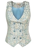 Belle Poque Damen Weste Vintage Zweireiher Weste Mantel V-Ausschnitt Taschentuch Saum Weste