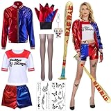 Harley Quinn Cosplay Kostüme,Harley Quinn Kostüm Damen,Suicide Squad Kostüm,Mädchen Bösewicht Kostüm Kit,Harley Quinn Kostüm für Erwachsene und Kinder,Halyquin Kostüm für Halloween Karneval Cosplay
