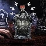 Lets Joy Halloween Grabsteine Deko, Halloween RIP Friedhof Grabsteine, Beweglicher Skelettschädel LED, Halloween Horror Totenkopf Requisiten, Sprachaktivierung Garten Party Spukhaus Dekoration