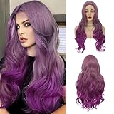 Salaibs Lila Lockig lang Perücken für Damen Mittelteil Cosplay Wellig Bunte Haarperücke Natürlich Aussehende Kunstfaser Perücke für Halloween Täglich Gebrauch