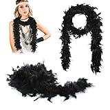 KarneLux Federboa - Kostüm Accessoire für 20er Jahre Style, Charleston Look oder Burlesque - Ideal für Karneval, Fasching, Halloween oder Motto Partys (Schwarz)