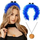 ATOWORLD Krümelmonster Kostüm Damen Kinder Accessoires mit krümelmonster Haarreif Blau Haarreif Karneval Cookie Monster Kostüm Krümelmonster Damen Stirnband krümelmonster Haarschmuck für Fasching