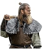keland Viking Fell Schulter Umhang Mittelalter Schulterfell Kunstpelzkragen Kunstfell Kragen Wikinger Kostüm Herren (Schwarz)