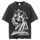 Anime JoJo's Bizarre Adventure T-Shirt Washed Vintage Älteren Stil Kurzarm-T-Shirt Hip Hop Street Tops Joutarou Kuujou-T-Shirt