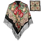 BAIFUMEN Damen Schal Winter - Mexikaner Kostüm Stil - Palästina Schal für Frauen - Traditionelles Trachtentuch aus Baumwolle - 135x135cm, Herbst und Winter, Ethno-Look, Fransen