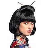 Boland 86417 - Perücke Chinesin für Erwachsene, schwarzes Kunsthaar mit Stäbchen, Frisur für Faschingskostüme, Karneval und Mottoparty