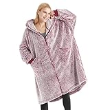 BEDSURE Hoodie Decke mit Ärmeln-Sherpa Kuscheldecke mit Ärmeln Kuschelpullover Tragbare Decke Hoodie als Geschenke für Frauen, Rot