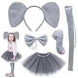 TSHAOUN Elefant Kostüm Elefant Tierkleid Nette Cosplay Elefanten ohren Stirnband Elefanten Nase Elefant Kragen Schwanz Tutu für Halloween Fasching Karneval Party Favors (Elefant)
