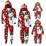 Weihnachten Pyjama Set mit Kapuze Einteiler Familie Set Jumpsuit Passender Weihnachtspyjama Paare Familien Schlafanzug Sale Christmas Nachtwäsche Lang Outfit Winter Damen Herren Kinder Hausanzug