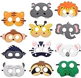 Jiahuade Tiermasken für Kinder,12 Stück Filz Tiermasken,Tiermasken Zum Ausmalen,Maske Tier Wiederverwendbar,Filzmaske Geeignet für Geburtstagsfeiern,Dschungel Party Deko,Cosplay Party,Kostümpartys