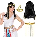 HIFOT 3 Stück Ägyptisches Kostüm Zubehör Damen Perücke Ägyptische Königin Kobra Kopfbedeckung Armreif Gold Medusa Schlangen Kopfschmuck Kleopatra Kostüm Schmuck Medusa Cleopatra Accessoire Halloween