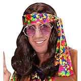 W WIDMANN MILANO Party Fashion - Perücke Hippie Dude, mit buntem Stirnband, Langhaarperücke, Flower Power