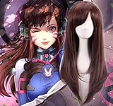 RTGFS Long Straight Brown Hair Cosplay Ow D.Va Hana Song Cosplay Wig