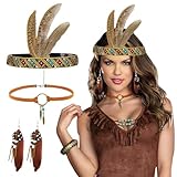 3 Stück Indianer Kopfschmuck Damen,Indianer Stirnband Damen,Indianer Schmuck,Indianer Kopfschmuck,Feder Ohrringe,Boho Lederhalskette,für Indianer Kostüm Damen,Indianer Schmuck,Kopfschmuck Karneval