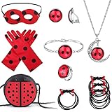 HIFOT Ladybug Kostüm Zubehör Set, Lady Bug Maske Handschuhe Tasche Haarbänder Halskette Ohrring Rollenspiel , Rot Schwarz Verkleidung Mädchen Halloween Karneval Kinder