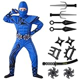 Spooktacular Creations Striking Blue Ninja Costume for Child Stealth Costume Halloween Kids Kung Fu Outfit (Small (5 – 7 yrs))