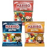 3er Set Harry, Hermine & Ron Sonderedition 160g – Fruchtgummi-Mischung mit goldenem Schnatz, sprechendem Hut, Eule Hedwig & viele mehr – Limited Edition – Perfekt für J.K Rowling Fans