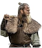 keland Viking Kunstfell Kragen Schulterfell Mittelalter Fellumhang Fell Schulterüberwurf Wikinger Kostüm Herren (Braun)