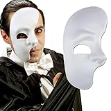 Amakando Weiße Phantommaske Halbes Gesicht Maske Kunststoff Phantom der Oper Faschingsmaske Opern Karnevalsmaske Plastik Halbmaske Maskenball Accessoire Mottoparty