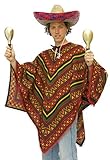 Karneval-Klamotten Mexikaner Kostüm Herren Damen mexikanischer Poncho Kostüm Mehrfarbig Mexiko Einheitsgröße, Rot Grün Gelb