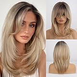 Allbell schmutzige blonde Perücke für Frauen, schulterlange gerade geschichtete Haar Perücke mit Pony, hitzebeständige synthetische Naturhaar täglich/Party/Cosplay Kostüm Perücke