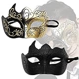 Zeaying 2 Stücke Maskenball Maske Damen Glitzer, Venezianische Masken, Maskerade Gesichtsmaske, Luxus-Masken, Schwarz und Gold, Vintage Gold, Faschingsmasken Gesicht Famen, Phantom der Oper Halbmaske