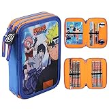 Naruto Federmäppchen, Anime-Fan Mäppchen mit Kompletten Schulsachen, Leichtes Zweifachfach Schulmäppchen, Einzigartiges Stifte Etui Geschenk für Jungen