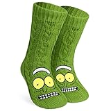 RICK AND MORTY Lustige Socken Herren, Kuschelsocken Herren mit ABS Anti Rutsch Noppen und Sherpa Fleece (Grün)