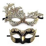 YUYWWAN Venezianische Maske Paare, 2 Stück Masquerade Mask Herren Damen Karneval Maskenball Glänzend Venedig Maske für Maskeradepartys Kostüm Zubehör (Gold)