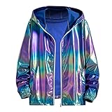 Duohropke Herren Metallic Nightclub Jacke Slim Fit Reißverschluss Varsity Baseball Bomber Glänzend Party Dance Disco Jacken