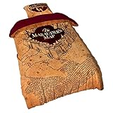 Elbenwald Harry Potter Bettwäsche mit der Karte des Rumtreibers Motiv 2 teilig Kissen 80 x 80 cm und Decke 135 x 200 cm Microfaser beige Rückseite Uni rot