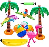 LATERN 11 Stück Aufblasbare Palmen Aufblasbar Flamingos Papagei Banane Strand Bälle Spielzeug für Hawaii Party Dekor Luau Party Strand Hintergrund - mit EIN Luftpumpe