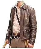 MAXDUD Herren Vintage Indiana Cowboy Braun Used-Look Echtes Rindsleder Jacke Harrison Bomber Lederjacke, Braun im Used-Look – Rindsleder, M