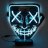 WUJUN Glühende Halloween Maske Lustige Grimasse Cosplay Party Karneval LED Beleuchtung Halloween Masken Draht Licht Dekoration (Blau)