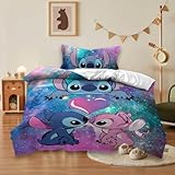 YANAYANA Kinderbettwäsche 200x135 cm + Kissenbezug 75×50 cm, Stitch Kinderbettwäsche, 3D Anime Cartoon Drucken Kinderbettwäsche, Bettwäsche Set für Jungen Mädchen