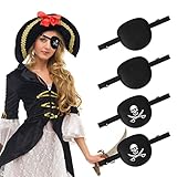 Aomig Augenklappe Pirat, 4 Stück Piraten Augenklappe für Erwachsene und Kinder, Verstellbare 3D Pirat Augenmaske with Gummiband, Augenklappe für kindergeburtstag Cosplay Halloween Piraten-Mottopartys