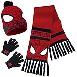 Marvel Mütze Jungen Winter Set, warm und bequem - Geschenke für Jungs(Roter Spiderman, 3 Stück)