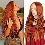 Xtrend 24 Zoll kupferrot natürliche gewellte Perücke lange Auburn lockige gewellte Perücke für schwarze weiße Frauen Mittelteil natürlich aussehende hitzebeständige Ersatzperücken